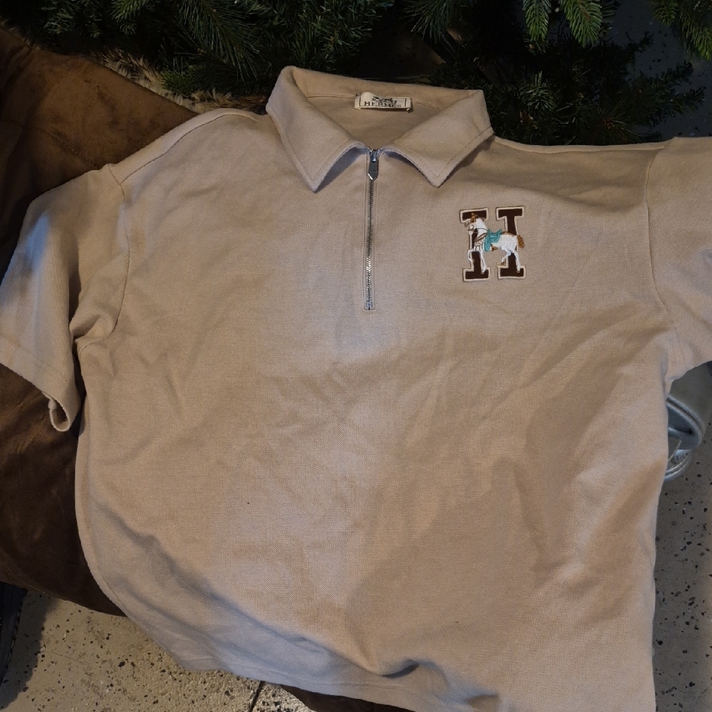 Beige Polo Shirt with Embroidered H